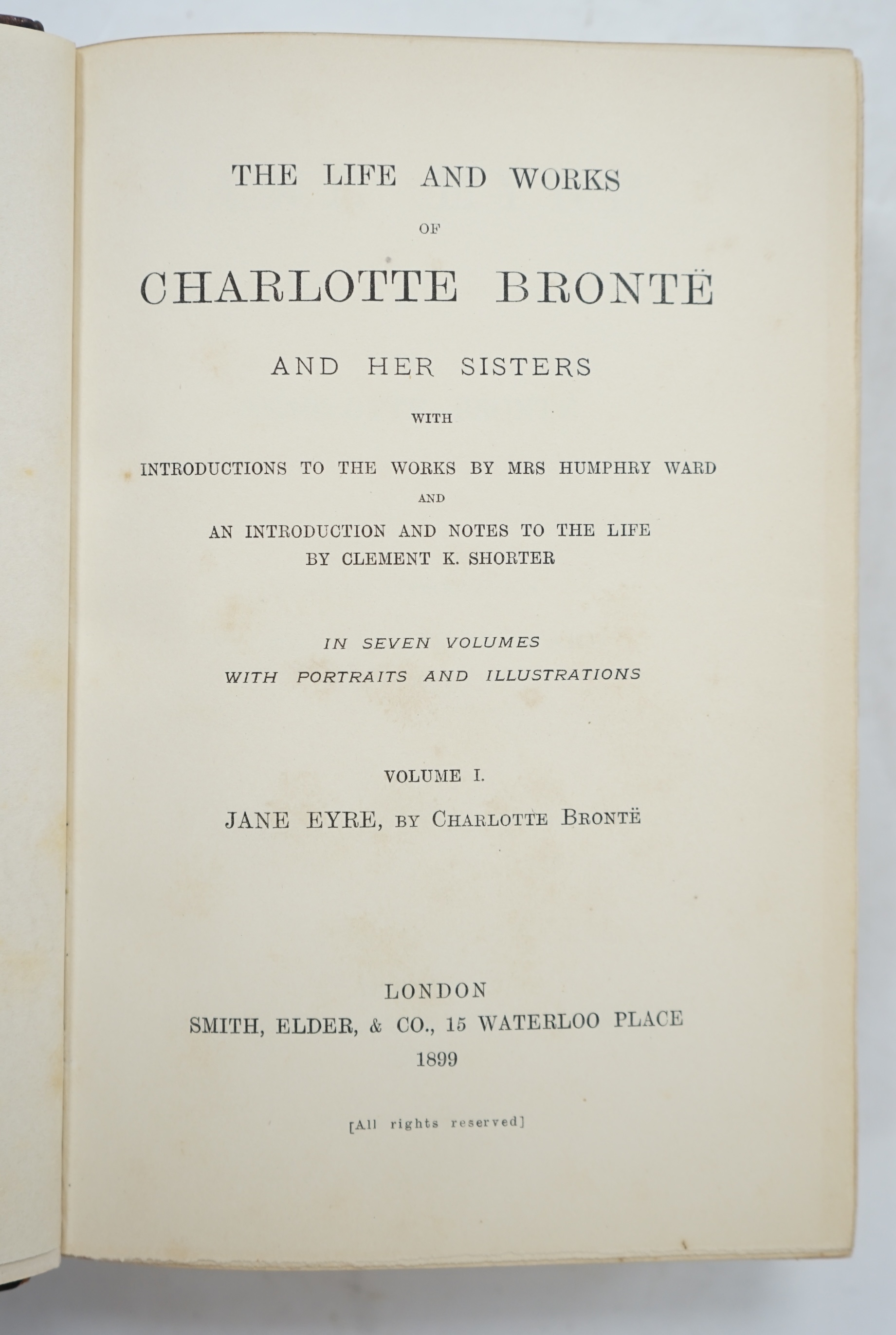 Bronte Sisters - The Life and Works of Charlotte Bronte and Her Sisters. With introductions to the works by Mrs. Humphrey Ward...The Haworth Edition, 7 vols. with facsimile titles, 5 etched and num. photo. plates; earlie